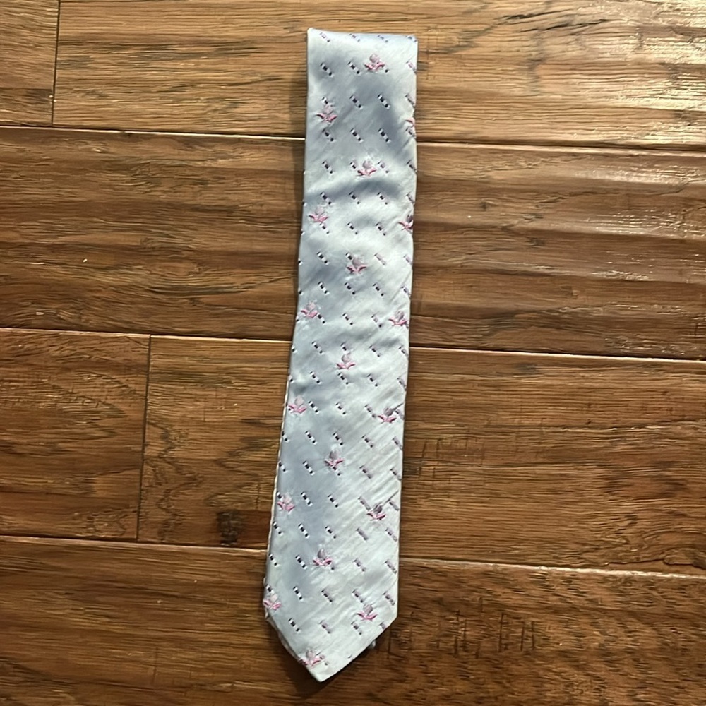 Robert Graham Light Blue Silk Tie with Pink/Purple Floral and Geometric Designs